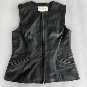 Margaret Godfrey Black Leather Zip Up Vest Size M Vintage 90's Biker Retro